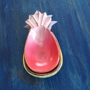 Set of 3 Painted Wood Pineapple Bowls or Nuts/ Candy Dishes